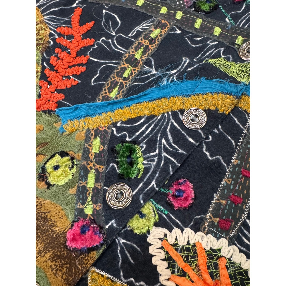 Vintage Chico's Vest S Embroidered Floral‎ Patchwork Boho Art Wear Hippie Artsy - Picture 7 of 10